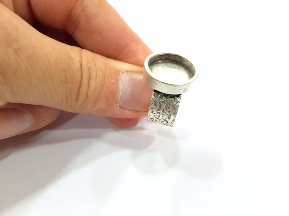 Round Blank Ring Base Bezel Setting Cabochon Adjustable Antique Silver Brass
