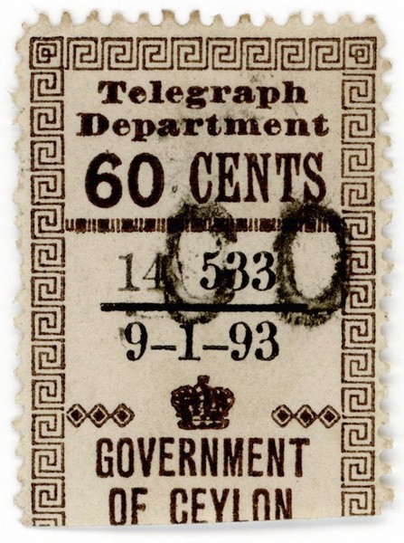 (I.B) Ceylon Telegraphs : Provisional 60c (1893)