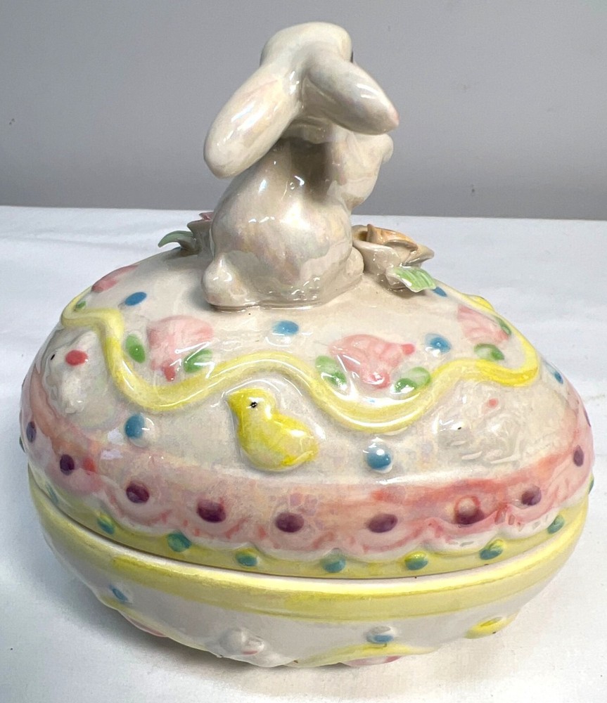 Easter Bunny Ceramic Decorative Egg Shaped Box With Lid