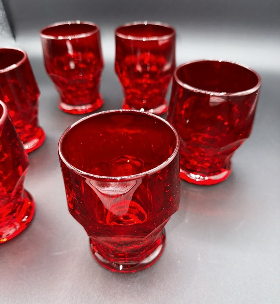 Vintage Glasses Honey Comb Pattern by Viking (6) Ruby Red