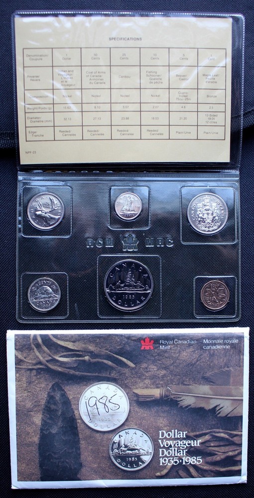 1985 CANADA UNCIRCULATED PROOFLIKE 6 COIN SET - RCM Experimental Packaging