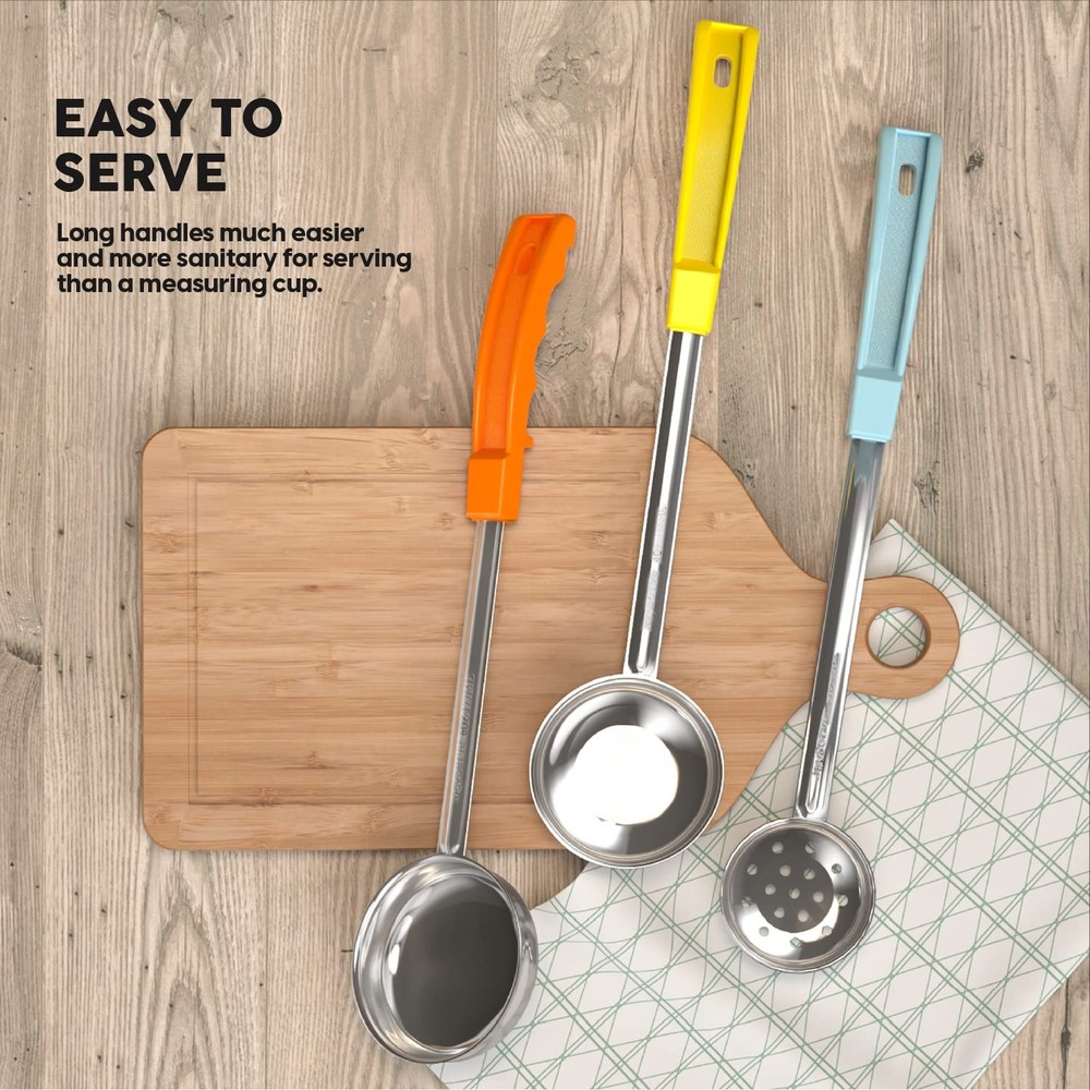 Portion Control Serving Spoons 8 PCS Set, Solid Perforated Scoop, Ladle 14 In