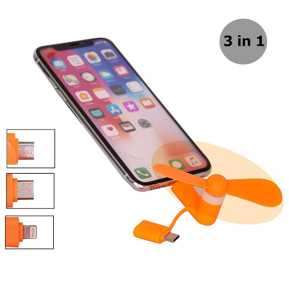 3-IN-1 smart PHONE COOLING Mini FAN for iPhone 5 6 7 8 X micro-B type-C android