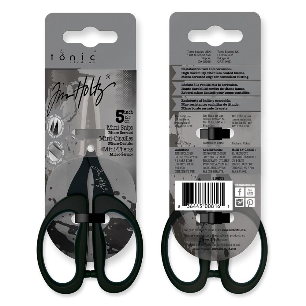 Tim Holtz Non-Stick Titanium Micro Serrated Mini Snips 5"