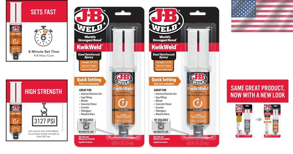 Quick Setting KwikWeld Epoxy - 3127 PSI Strength, Waterproof, Dark Grey, 2 Pack