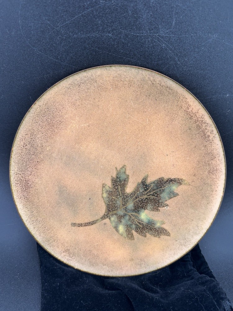Vtg Signed Gwen Donner Enamel On Copper Leaf Pattern Plate