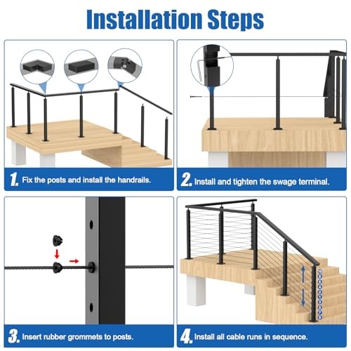 10-15ft Complete Set Cable Railing Post Kit, 3Pack 36" 10-15FT Level Post Kit