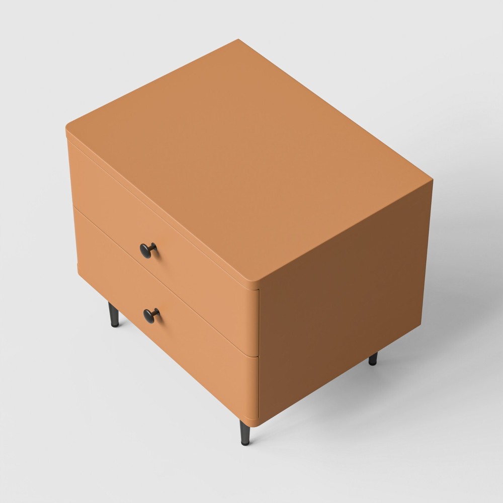 Orange double drawer solid wood bedside table convenient and easy to install