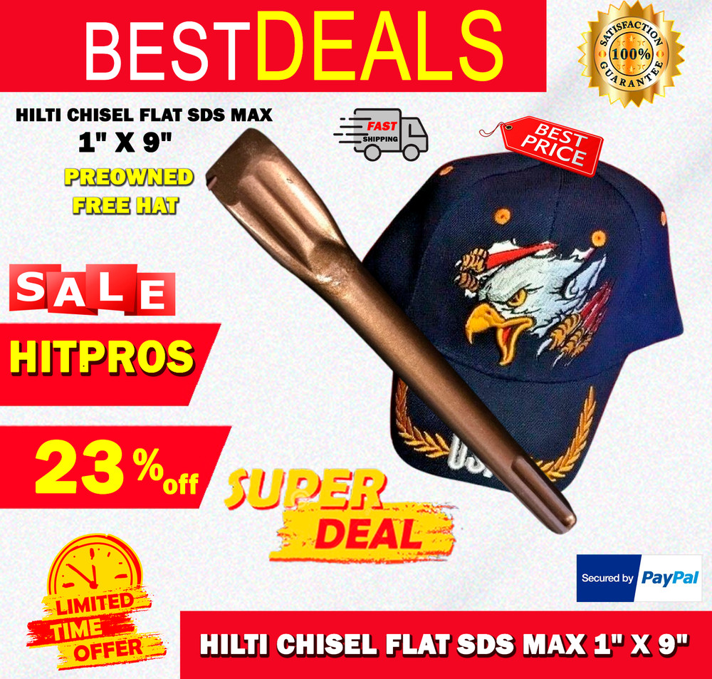 HILTI CHISEL FLAT SDS MAX 1" X 9" PREOWNED, FREE HAT, FAST SHIP