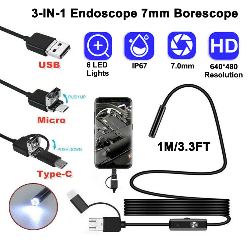 6LED USB Snake Endoscope Borescope Inspection Camera Scope for Android Type C
