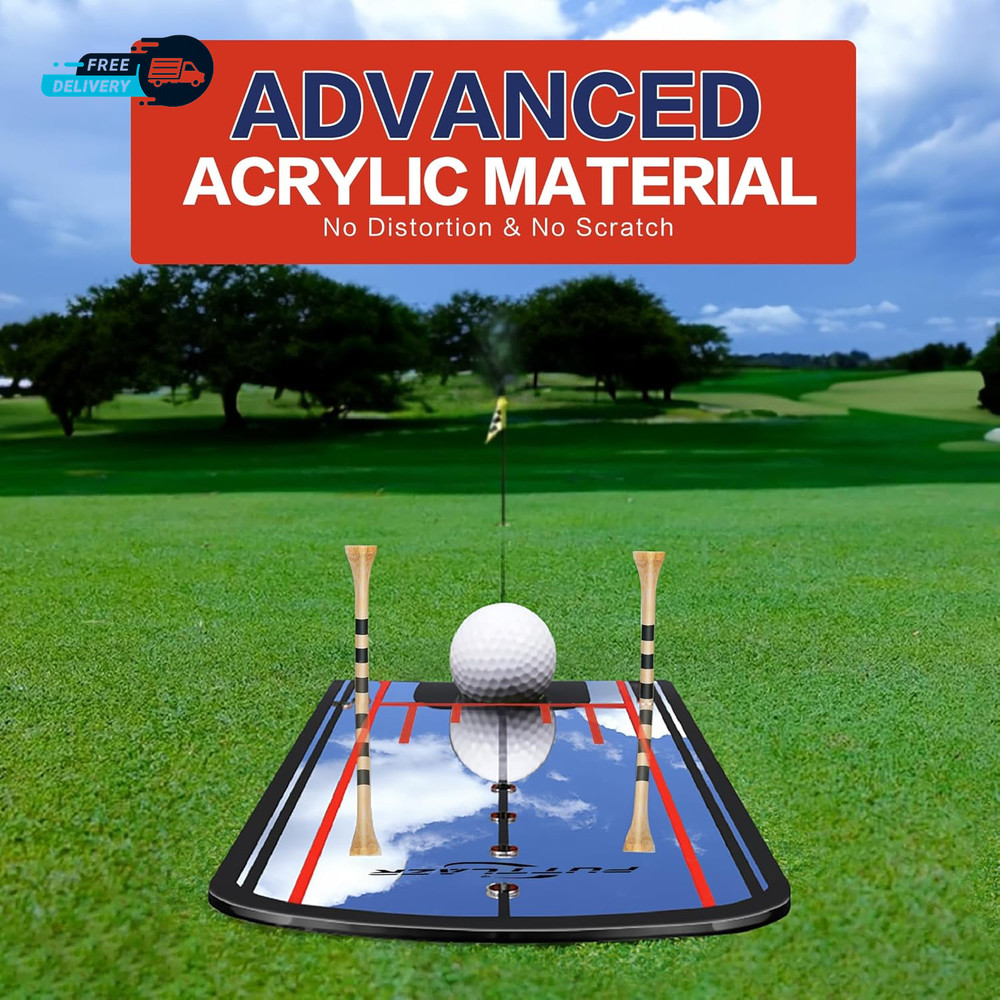 Golf Putting Mirror with 6 Tees, Putting Mirror Training Aid for Golf Practice