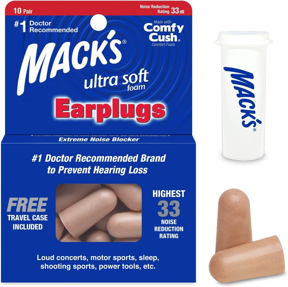 Mack'S Ultra Soft Foam Earplugs, 10 Pair - 33Db Highest NRR, Comfortable Ear Plu