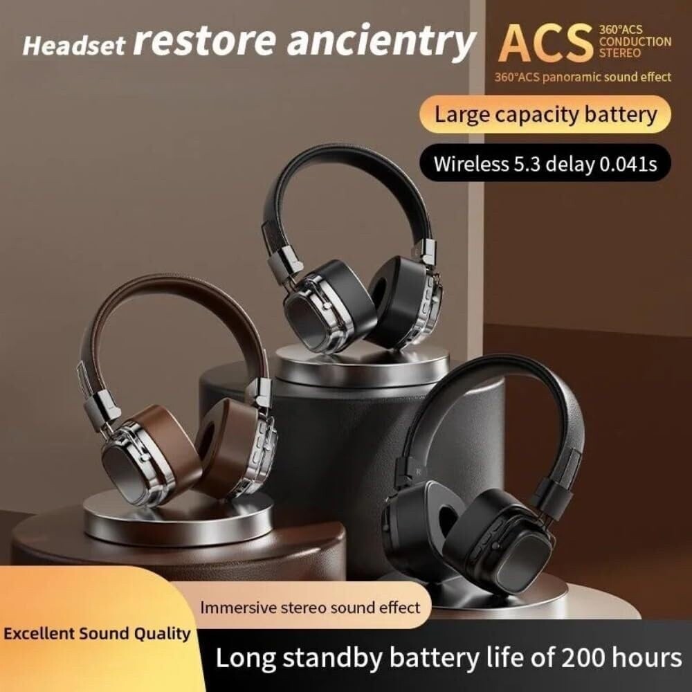 Retro Bluetooth On-Ear Headset with Microphone,Stereo Sound 5.3 Foldable Headset