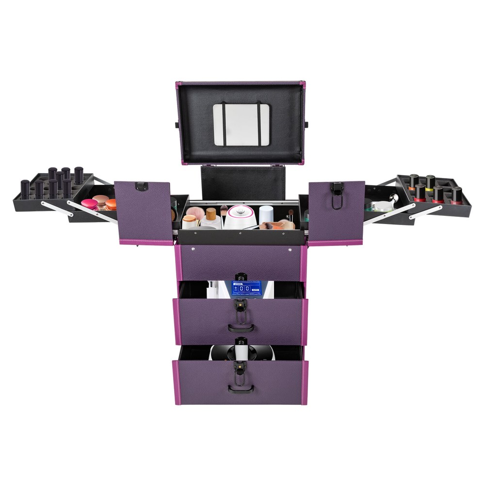 Portable Rolling Makeups Train Case Lockable Cosmetic Storage Organizer Trolley