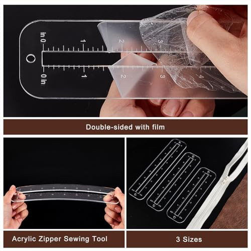 6pcs 3 Sizes Zipper Making Templates, Clear Zipper Template Patchwork Ruler