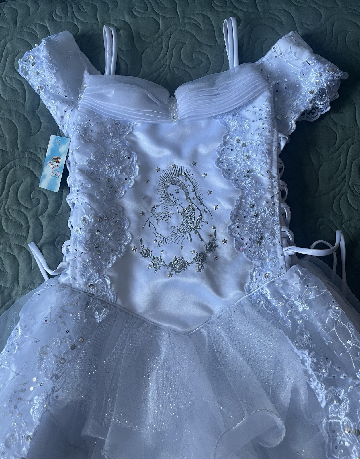 Vestido de Primera Comunión Niña Talla 14 con La Virgen De Guadalupe