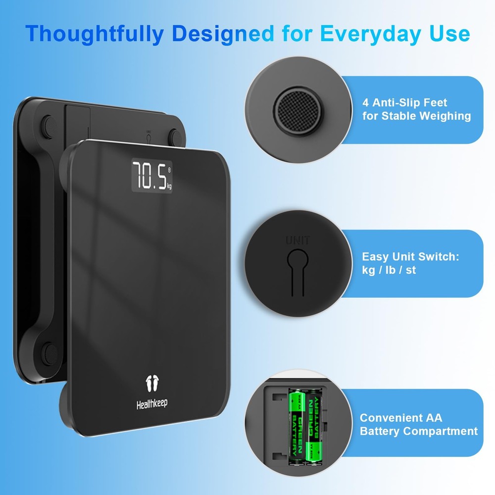 Digital Bathroom Scale for Body Weight: High-Precision 4-Sensor Accuracy, LED...