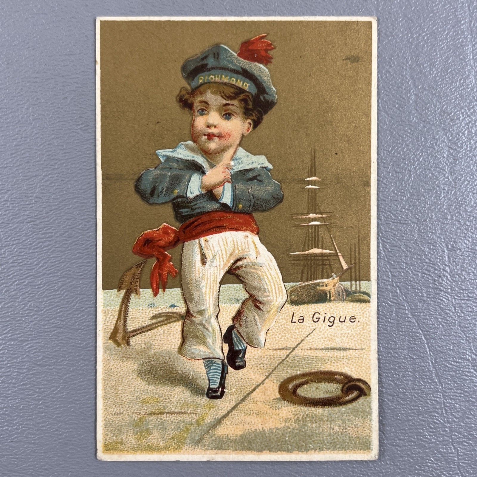Victorian Trade Card " La Gigue " Dancing French Boy In Sailor Clothing