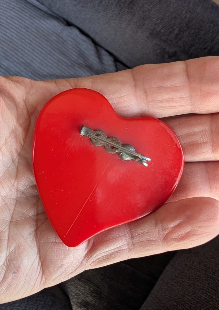 Bakelite Red Heart With Rhinestones