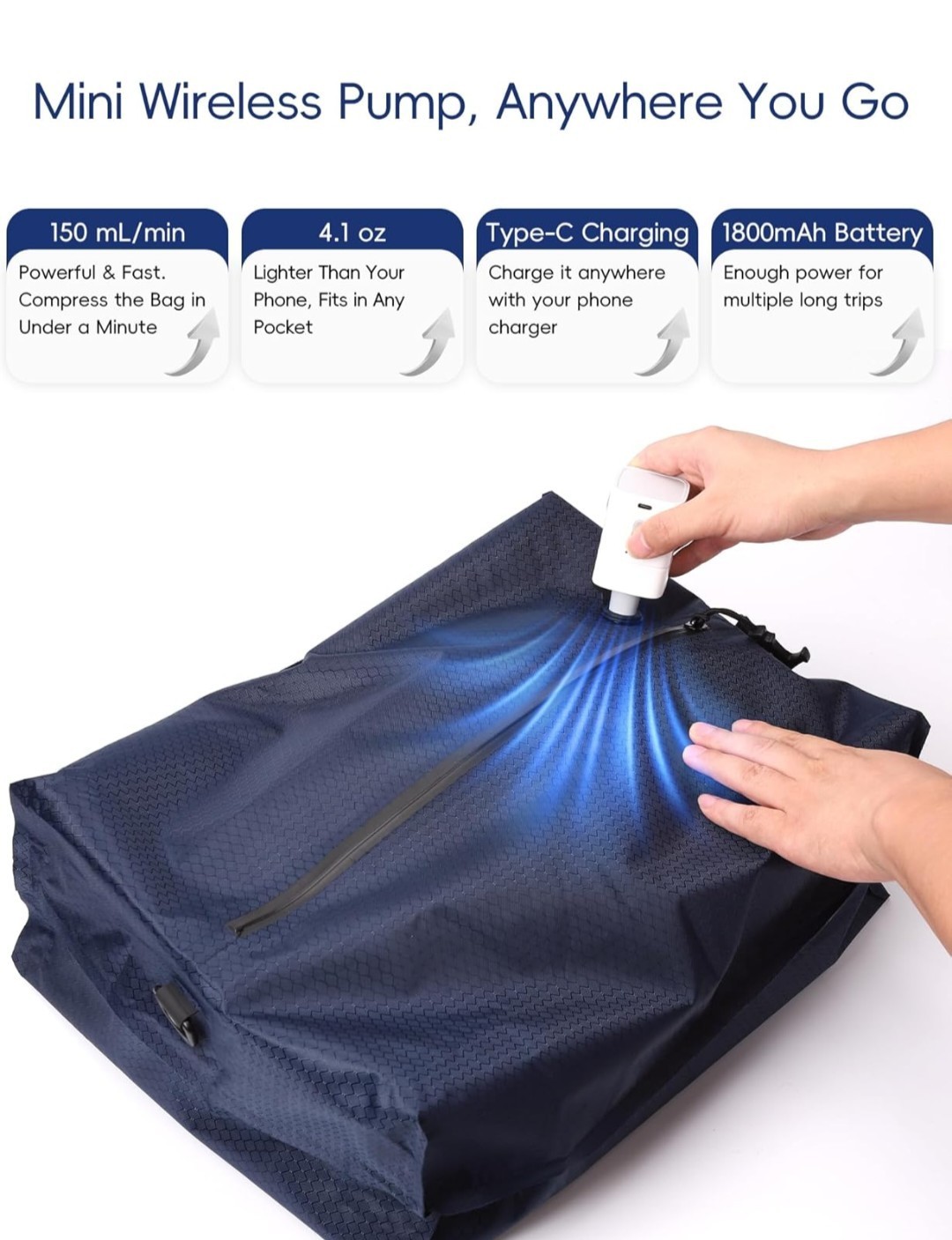 2PACK Travel Vacuum Bags With Wireless Pump Airtight & Waterproof For Traveling