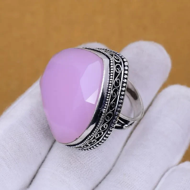 Rose Quartz Gemstone Ring Statement Ring 925 Sterling Silver All Size Ring R69