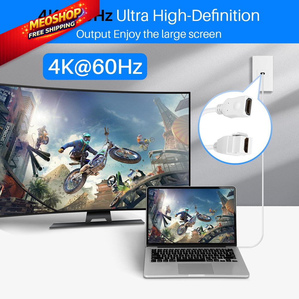 2-Pack HDMI Keystone Jack Adapter 2 Pack, 0.6 Feet Insert Cable