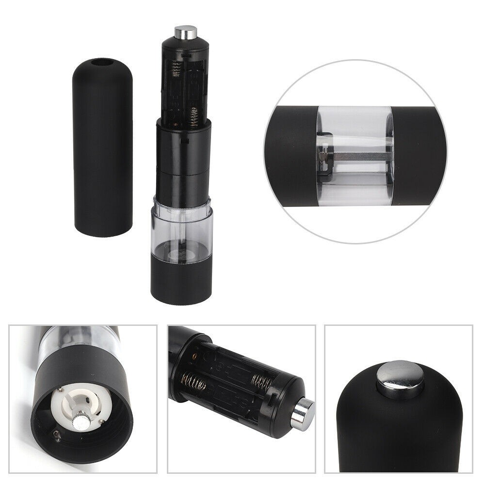 2X Electric Salt Pepper Grinders Mill Set Stainless Plastic Automatic Adjustable