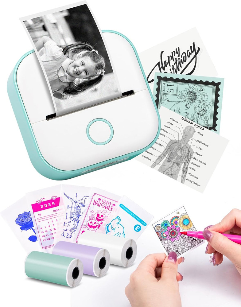 Memoking Mini Printer - T02 Sticker Printer Print Pods Portable Thermal Inkless