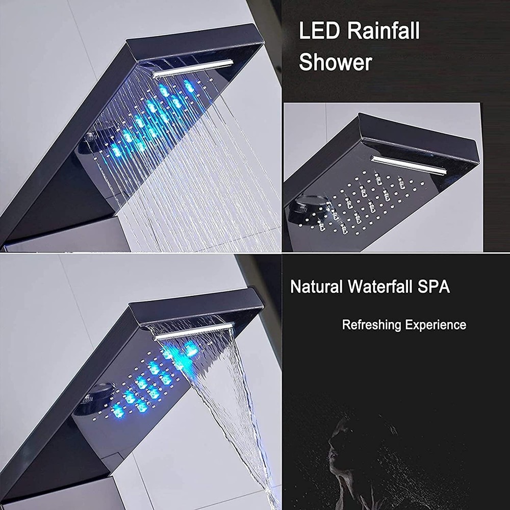 LED Rainfall Waterfall Shower Head Shower Panel Tower System Rain Massage System