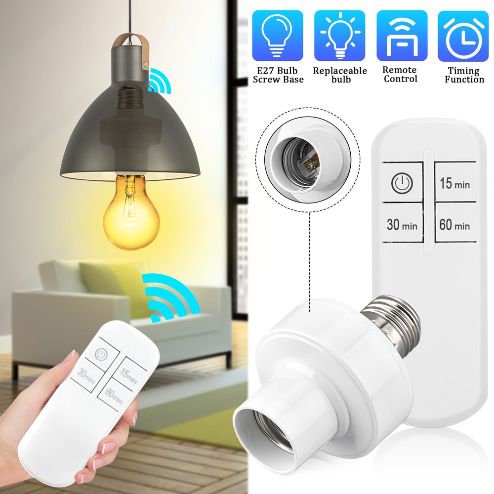 Wireless Remote Control Light Lamp E27 Screw Bulb Base Holder Cap Socket Switch