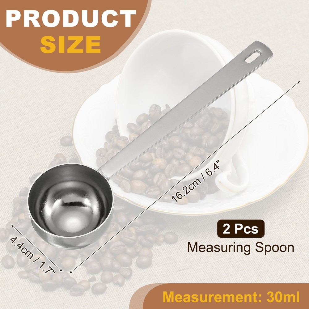 2Pcs Measuring Spoon, 30ml Long Handle Table Scoop Teaspoon, Silver