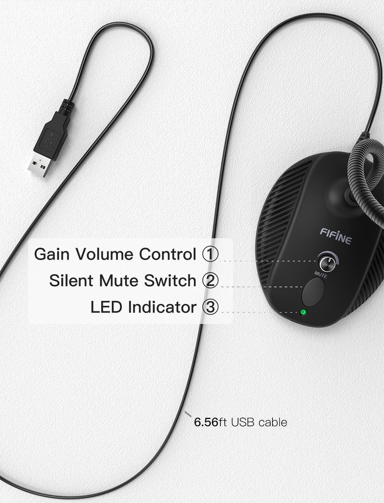 Fifine USB Computer Microphone, Plug &Play Desktop Condenser PC Laptop Mic,Mu...