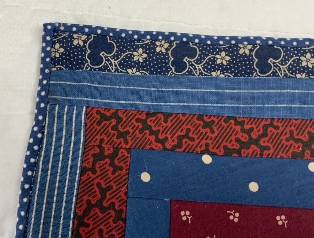 Antique Patchwork Quilt Table Topper, Rectangle, Log Cabin, Early Calico Prints