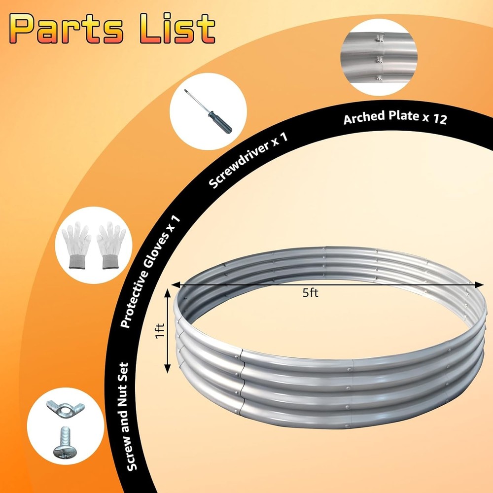 Silver Round 5FT Galvanized Steel Fire Ring Pit for Backyard, Camping, Bonfire