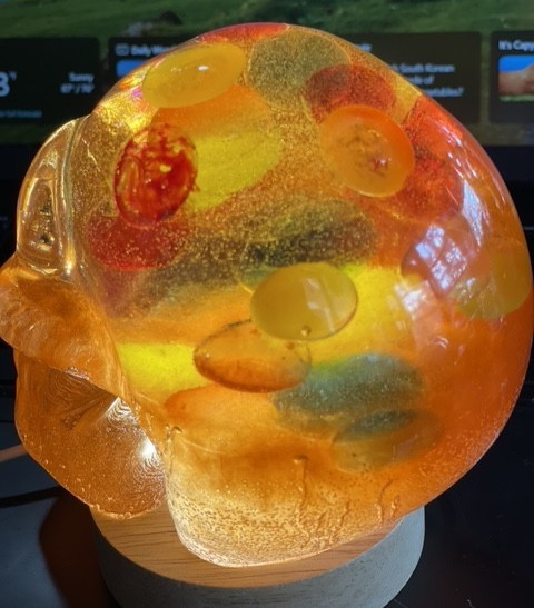 Rainbow Brain Resin Skull Extra Large Includes USB lighted base Handcrafted New