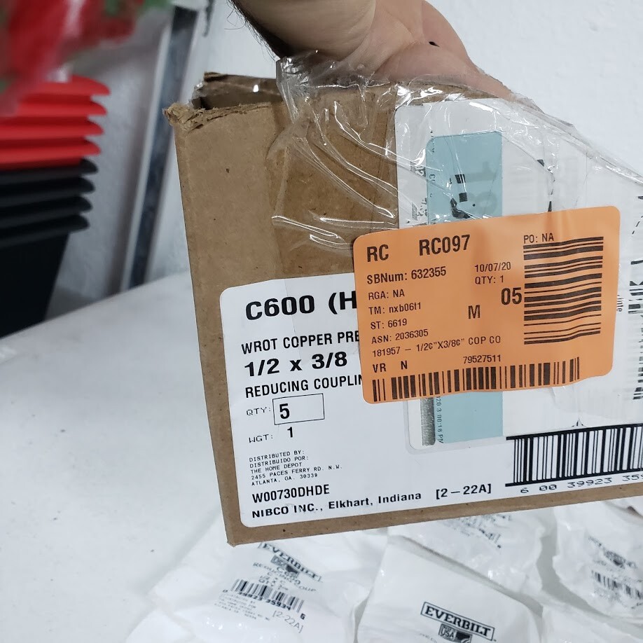 15 Pack 1/2 in. Copper Pressure Cup x Cup Reducing Coupling Fitting with Stop