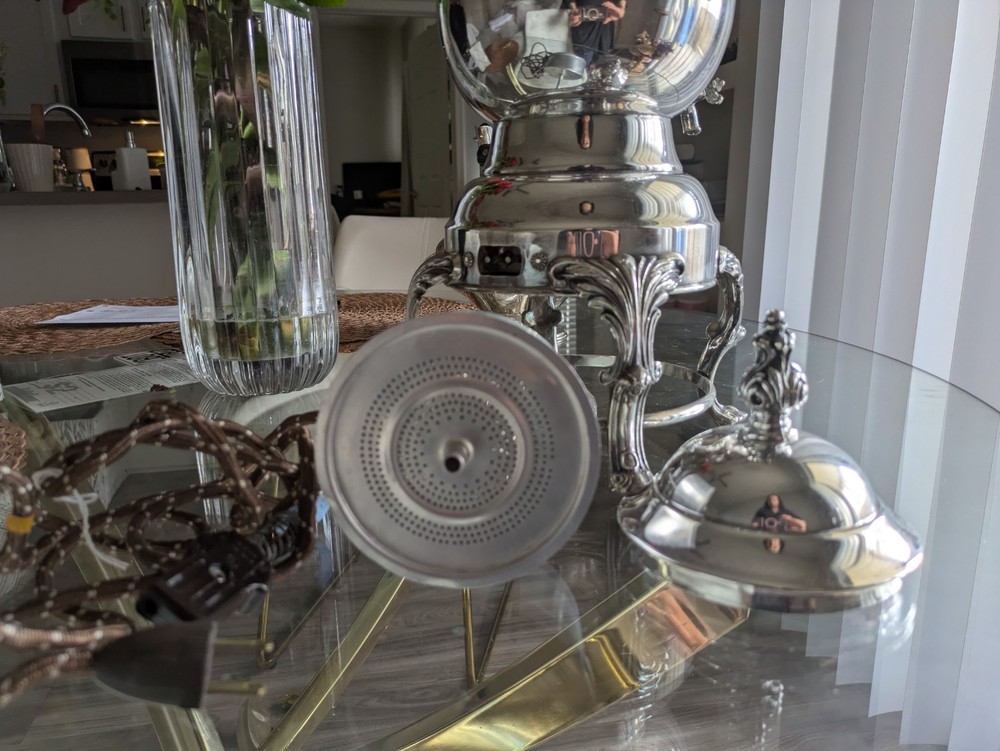 Vintage silverplate electric coffe server FB Rogers & Victorian samovar 2 pc