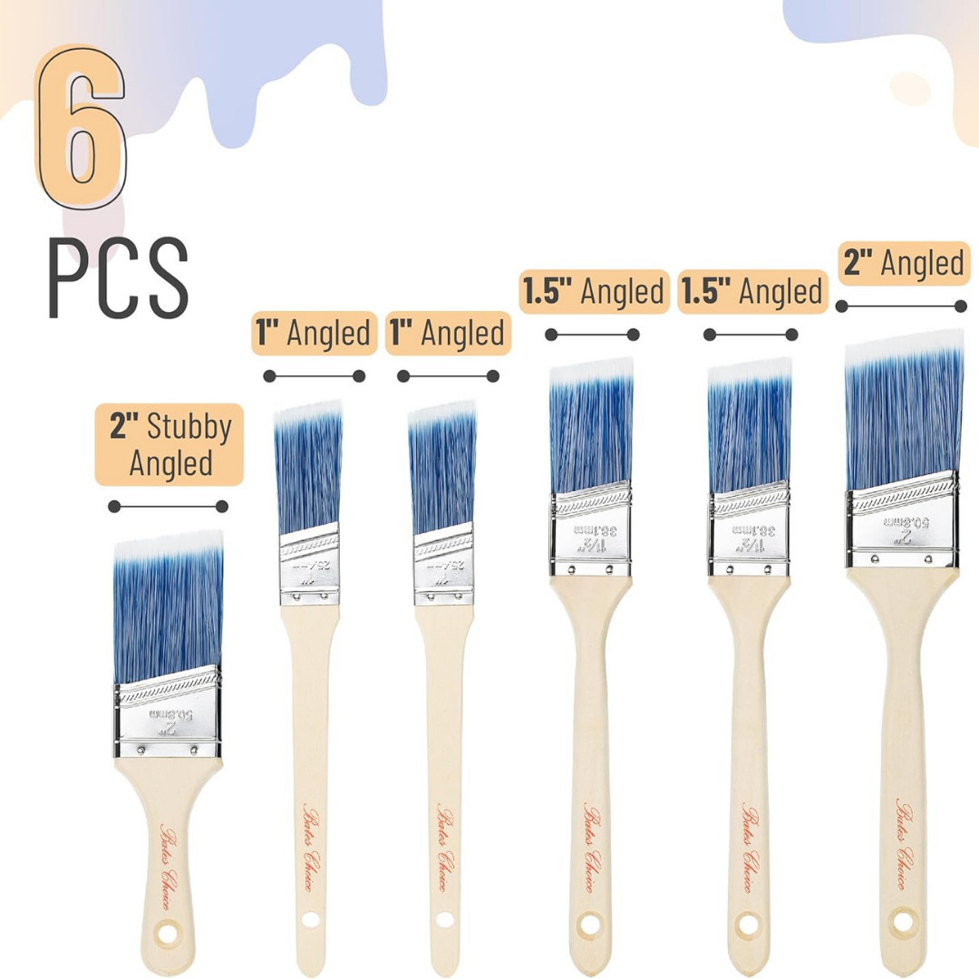Paint Brushes 6-Pack Angle Brushes in Assorted Sizes for All Latex and Oil Paint