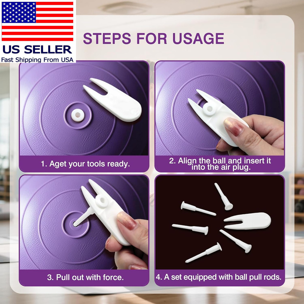 5 Air Stopper Plugs + 1 Remover Tool – Exercise Ball Plug Replacement Kit for Yo