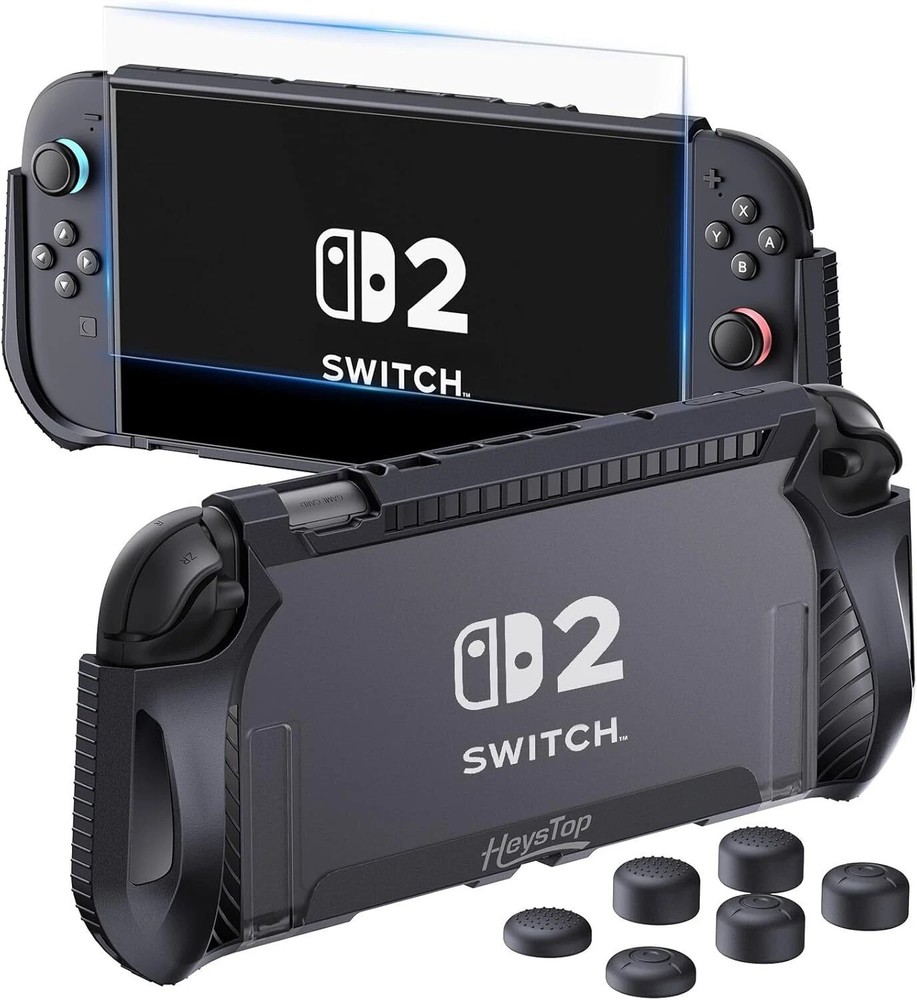 Protector & Bonus Thumb Grips Tempered Glass Screen for Nintendo Switch 2
