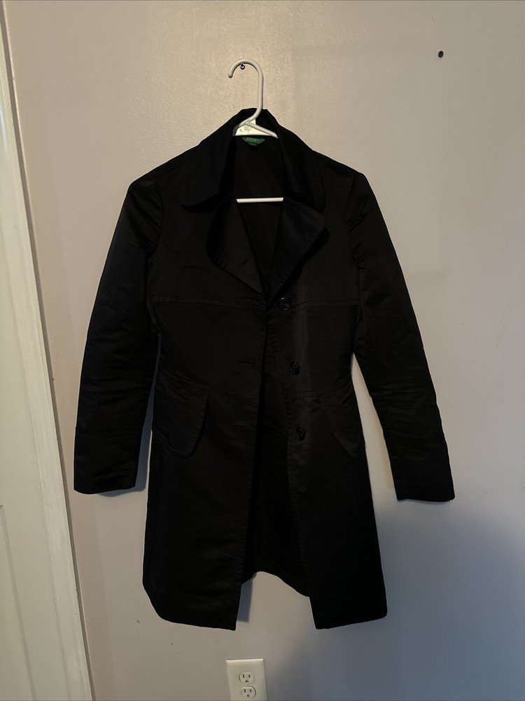 Benetton  Professional Lab Coat Small Black 1.60 Uniform Button Front Pockets