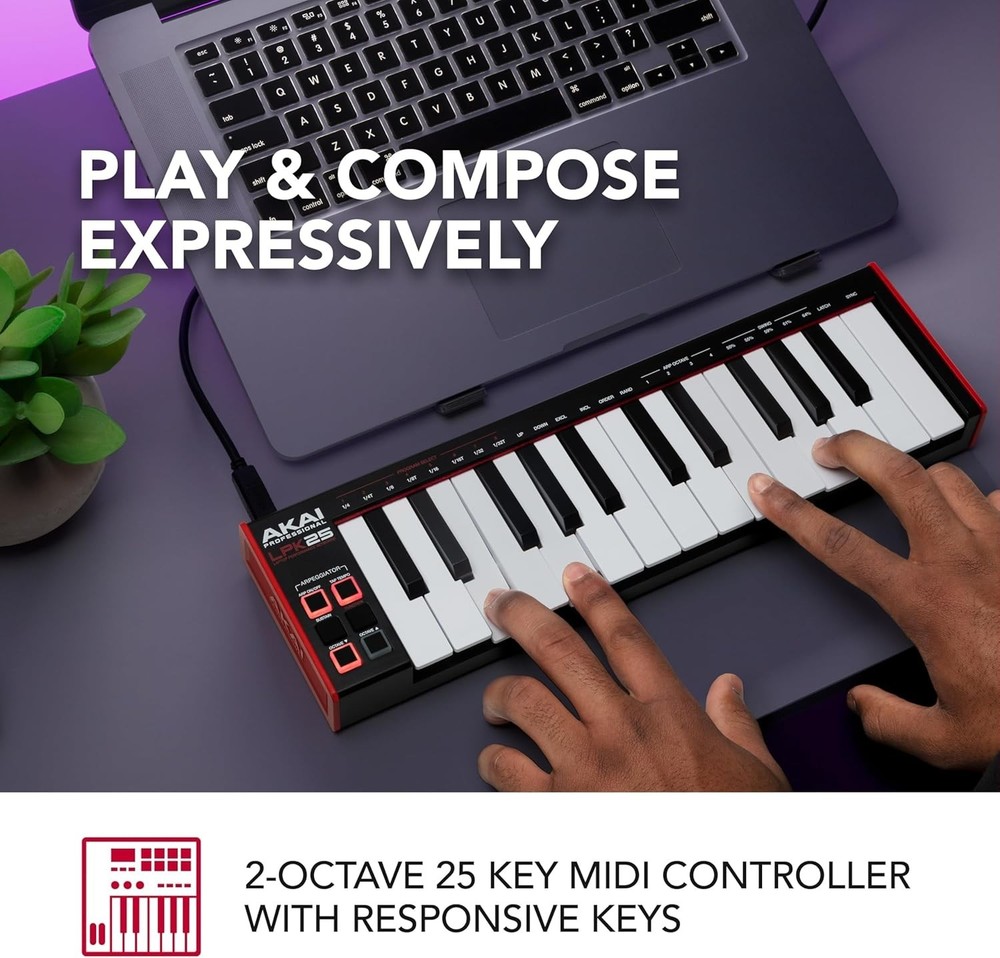 - USB MIDI Keyboard Controller with 25 Responsive Synth Keys for Mac and PC, ...