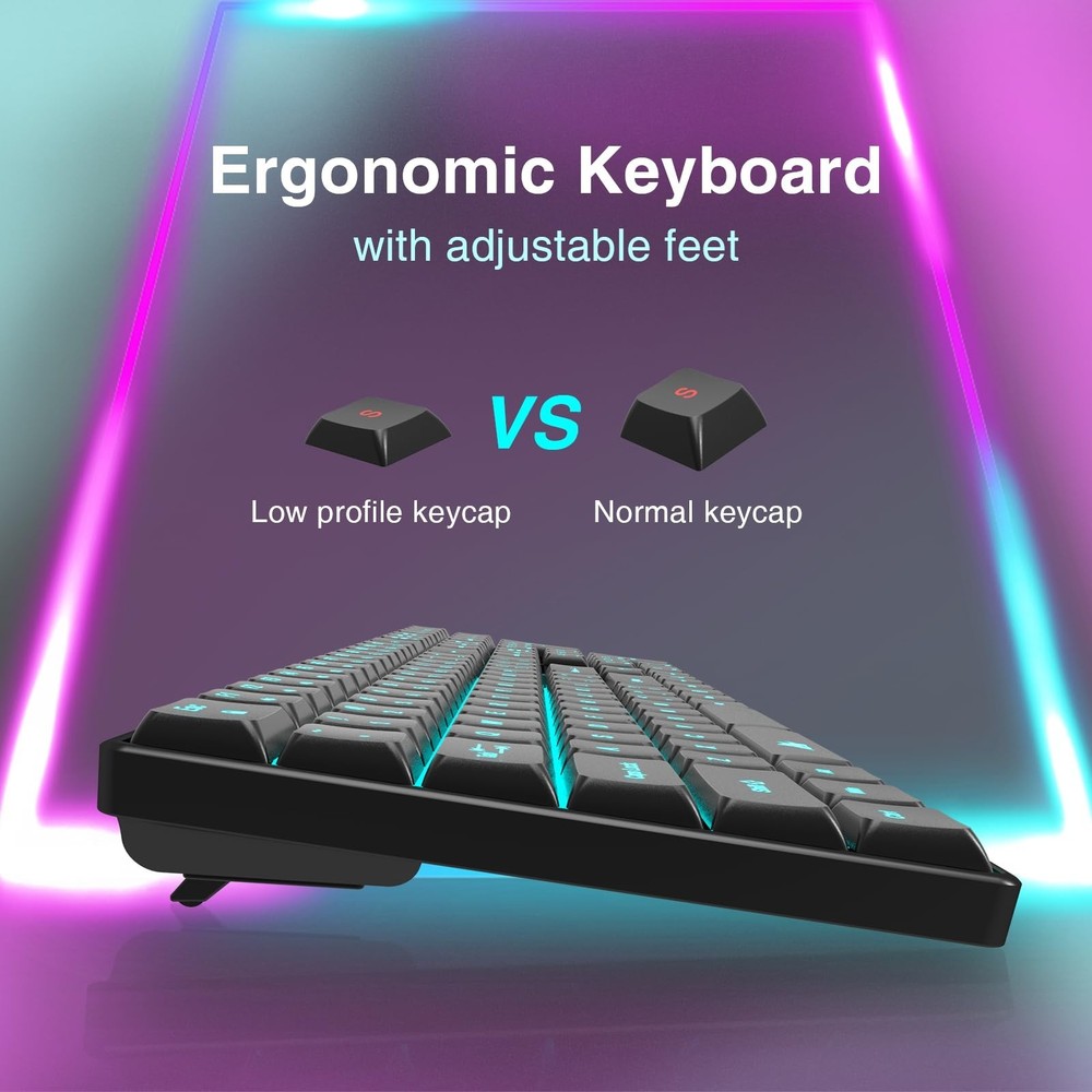 Wireless Backlit Keyboard Quiet - Computer Rechargeable Ergonomic Light UP Ke...