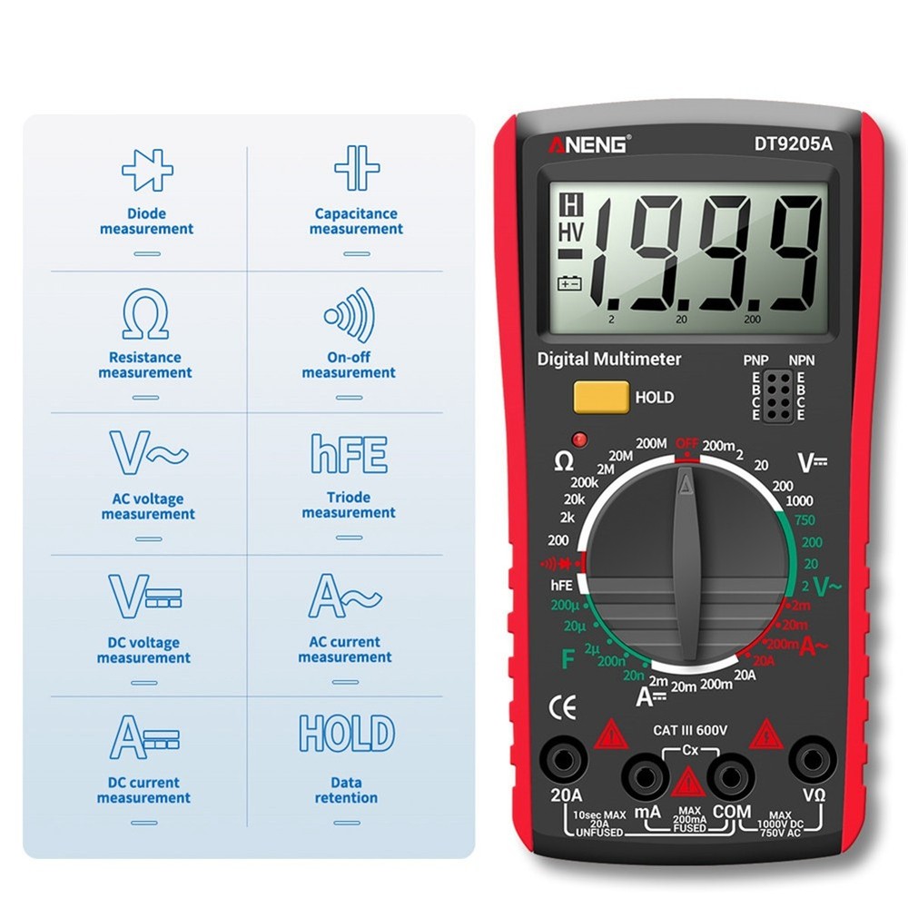 DT9205A Digital Multimeter Transistor Tester Electrical NCV Test8110