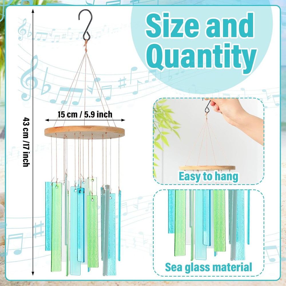 17" Sea Glass Shell Wind Chimes for outside Handcrafted Gradient Shells Coastal