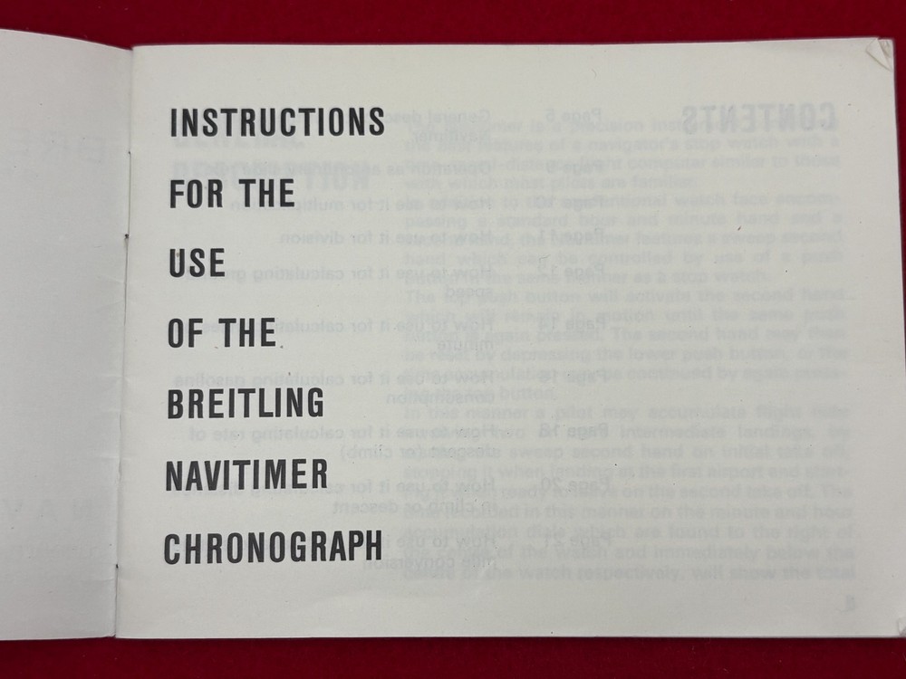 Vintage Breitling Navitimer Pilot's Chronograph Instruction Booklet