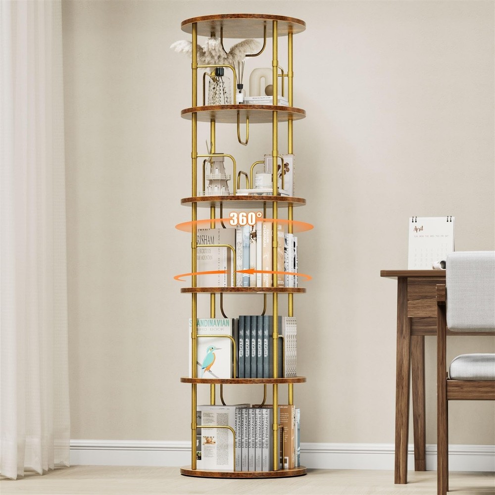 5 Tier Rotating Bookshelf, 360 ° Display Stackable Spinning Bookshelf Tower, ...