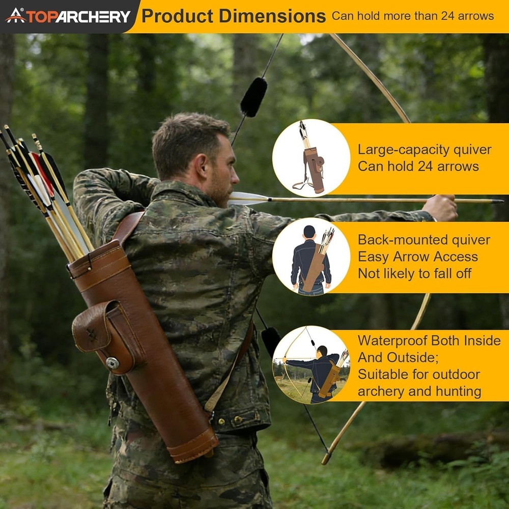 Multi-Purpose Back Quiver - Handmade Leather Arrow Holder for All Archery Styles