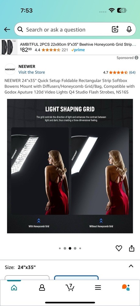 NEEWER 24''x35'' Quick Setup Foldable Rectangular Strip Softbox Bowens Mount