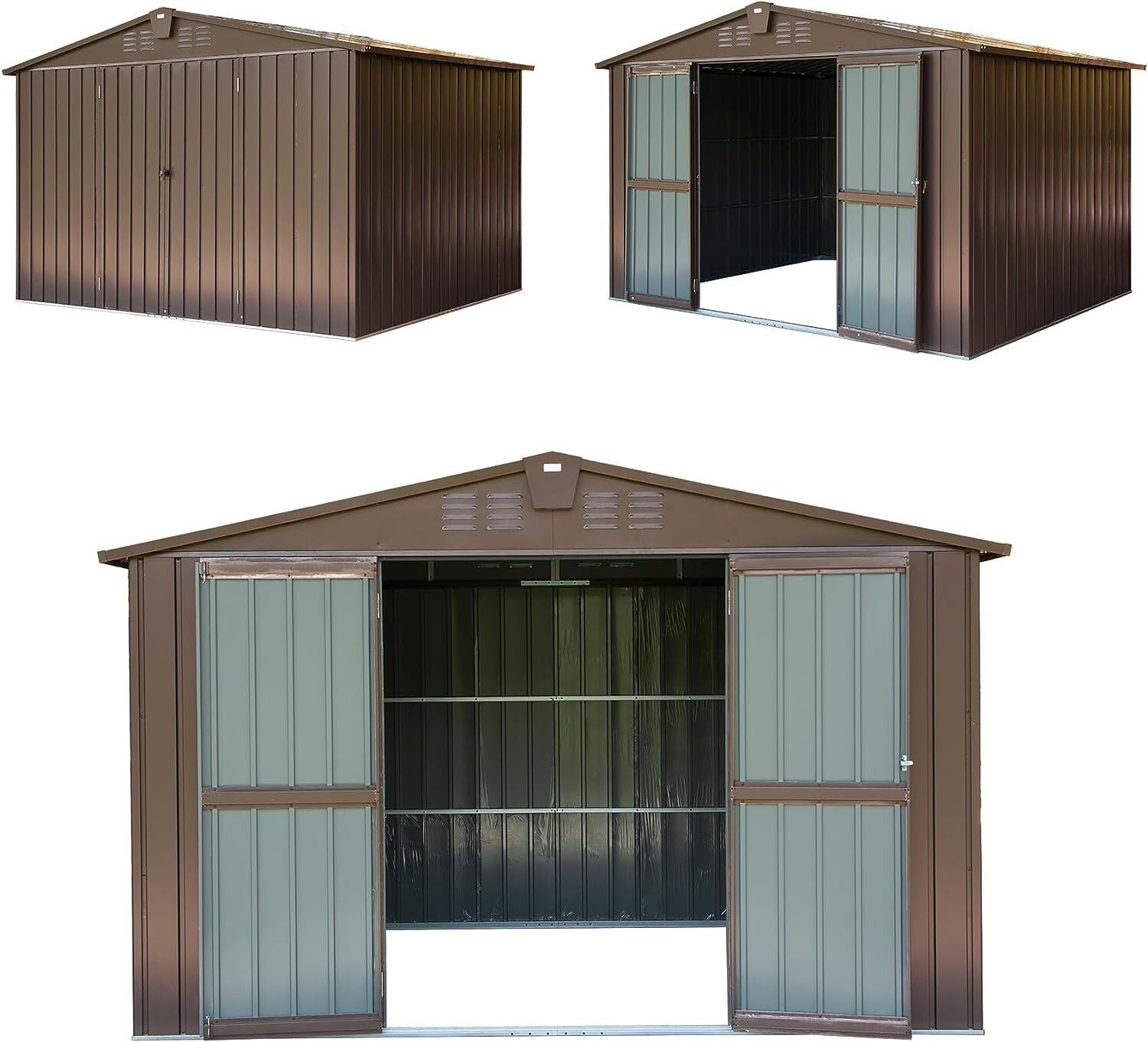 Domi Storage Shed 10'x 8' Metal Shed for Backyard,Garden w/Lockable Door,Brown